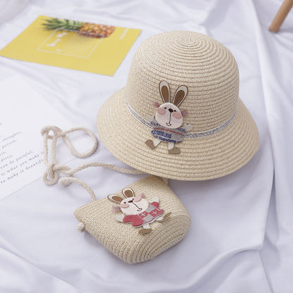 Cute Rabbit Decoration Bag Two-Piece Straw Hat - iztia