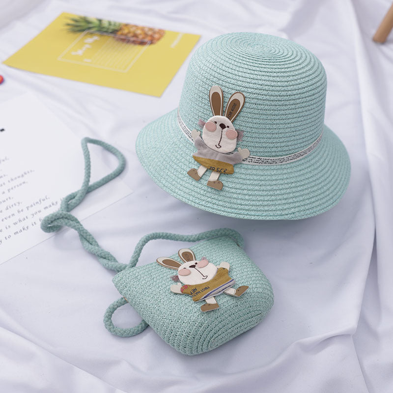 Cute Rabbit Decoration Bag Two-Piece Straw Hat - iztia