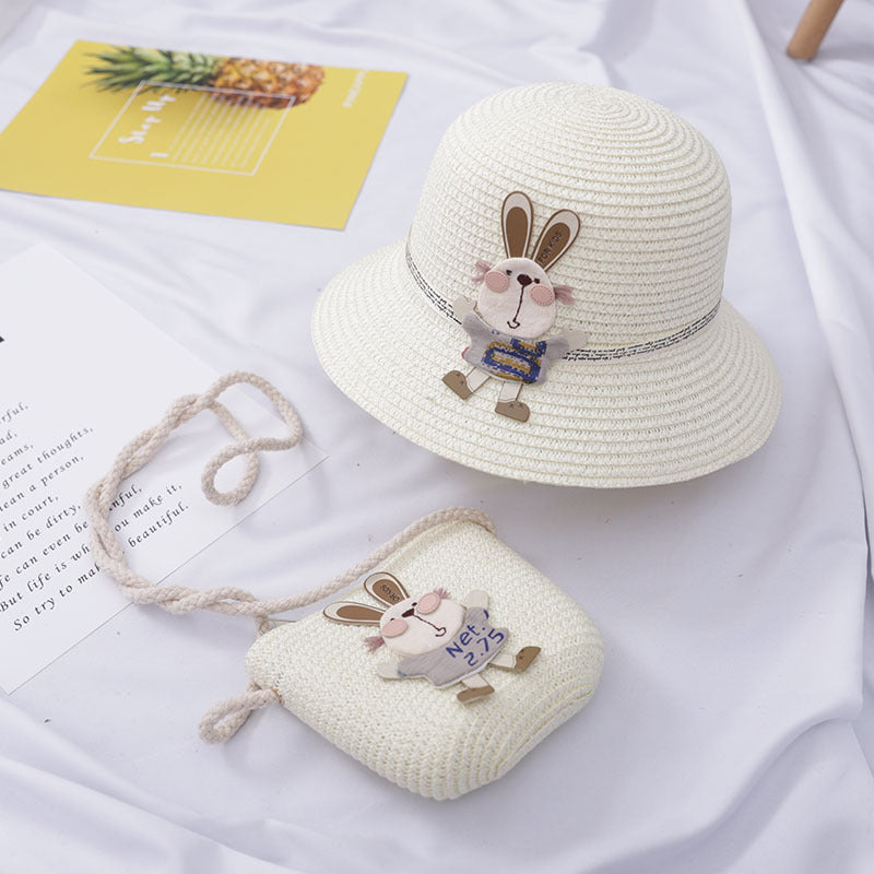 Cute Rabbit Decoration Bag Two-Piece Straw Hat - iztia