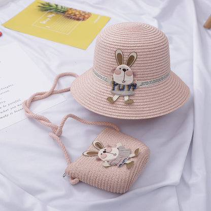 Cute Rabbit Decoration Bag Two-Piece Straw Hat - iztia