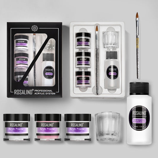 Nail Powder Acrylic System Kit Professional Nail Art Tool Set Contain Glass Cup Acrylic Liquid Extention Carving Manicure - iztia