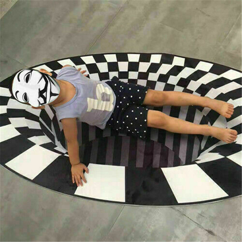 3D Vortex Carpet Black White Grid Bottomless Hole Illusion Rug Living Room Bedroom Anti-Slip Floor Mats Home Fashion Carpet Rugs - iztia