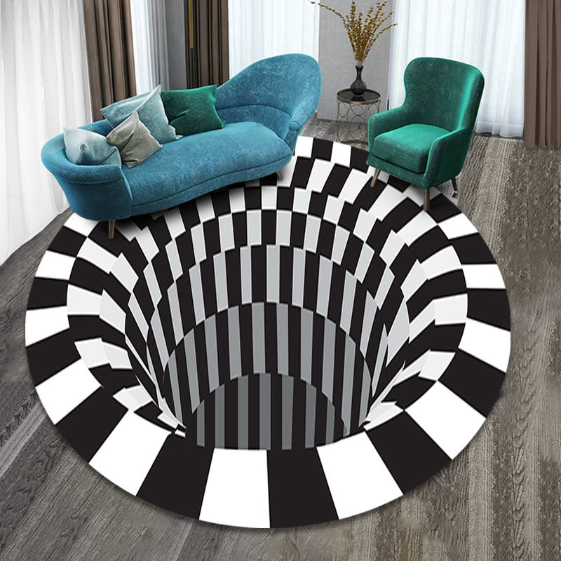 3D Vortex Carpet Black White Grid Bottomless Hole Illusion Rug Living Room Bedroom Anti-Slip Floor Mats Home Fashion Carpet Rugs - iztia