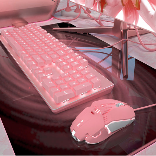 Pink Real Mechanical Keyboard And Mouse Set Girls Cute Gaming Games Dedicated Wired Green Axis Red Axis Girl Heart Luminous Wired Notebook - iztia