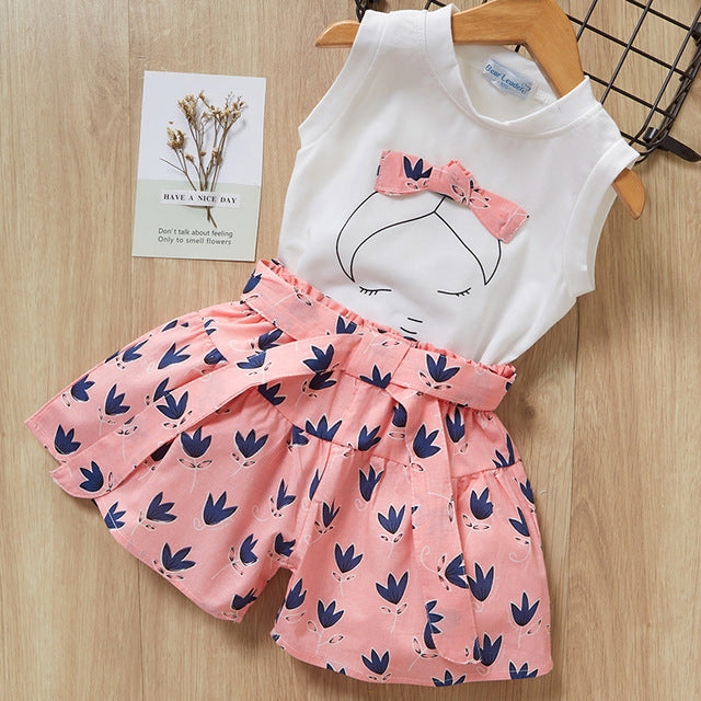 Kids Girls Clothes For Baby Girl Kids T-Shirt Shorts Suit - iztia