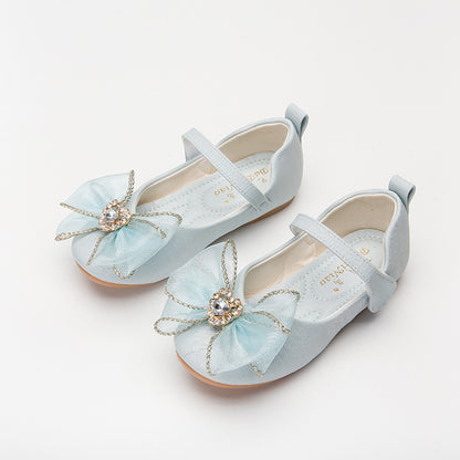 Spring New Girls' Single Shoes Cute Bow Rhinestone Soft Sole Flat Shoes - iztia