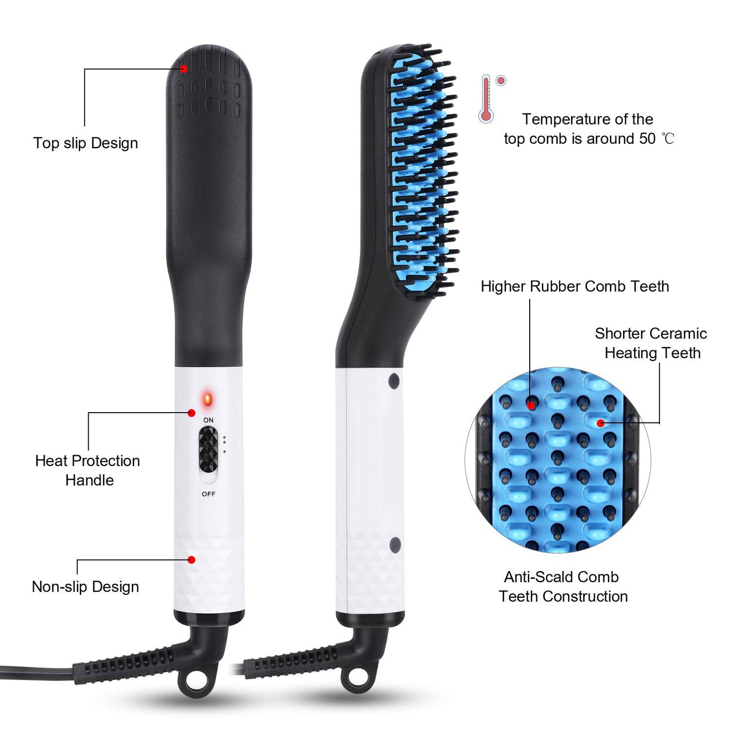 Multifunctional Hair Straightener Hair Comb Brush Men Beard Straightener Straightening - iztia