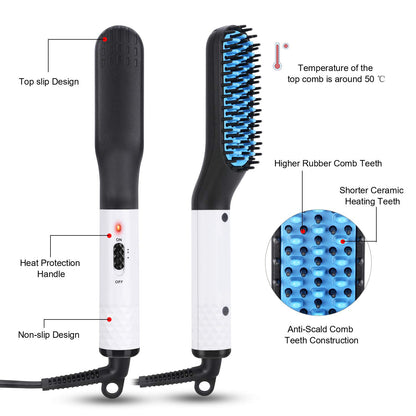 Multifunctional Hair Straightener Hair Comb Brush Men Beard Straightener Straightening - iztia