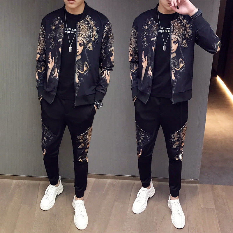 New Jacket Pants Men Tracksuit Moda Hombre Fashion Printing Men's Set Spring Men's Sports Suit 2 Piece Sets Plus Size 5XL - iztia