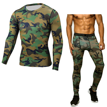 Camouflage Compression Baselayer Set Sports Compression Set Long Sleeve T-Shirt Tights Exercise Clothes Workout Bodysuit Fitness Suits For Men - iztia