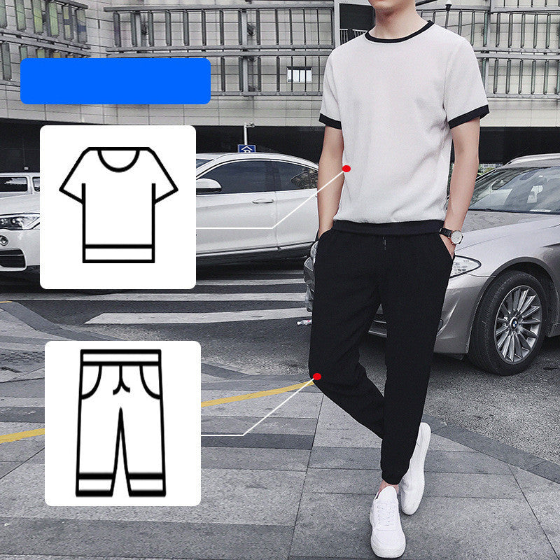 Ice Silk Short-Sleeved T-Shirt Men'S Summer Trend Set With Handsome Clothes Men'S Casual Linen Suit - iztia