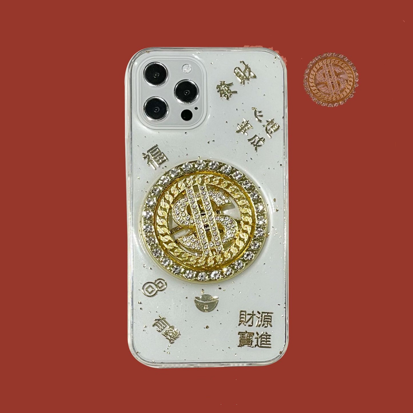 3D Diamond Dollar Turnplate Phone Case Luxury Designer - iztia