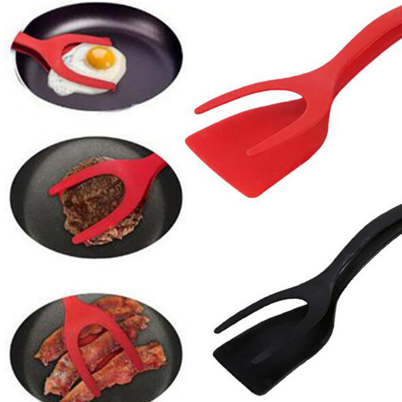 2 In 1 Grip And Flip Tongs Egg Spatula Tongs Clamp Pancake Fried Egg French Toast Omelet Overturned Kitchen Accessories - iztia