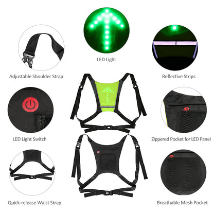 USB Rechargeable Reflective Vest Backpack with LED Turn Signal Light Remote Control Outdoor Sport Safety Bag Gear for Cycling - iztia