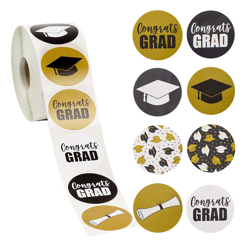 Round Graduation Sticker Graduation Cap And Diploma Label Party School Supplies Student Stationery Sticker - iztia