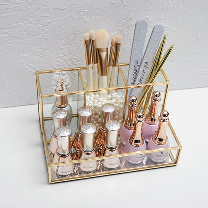 Glass Makeup Organizer Bathroom Cosmetic Organizer With Golden - iztia