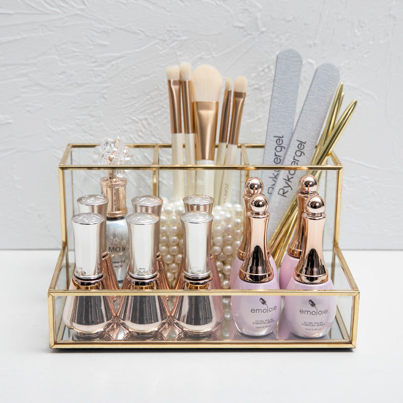 Glass Makeup Organizer Bathroom Cosmetic Organizer With Golden - iztia