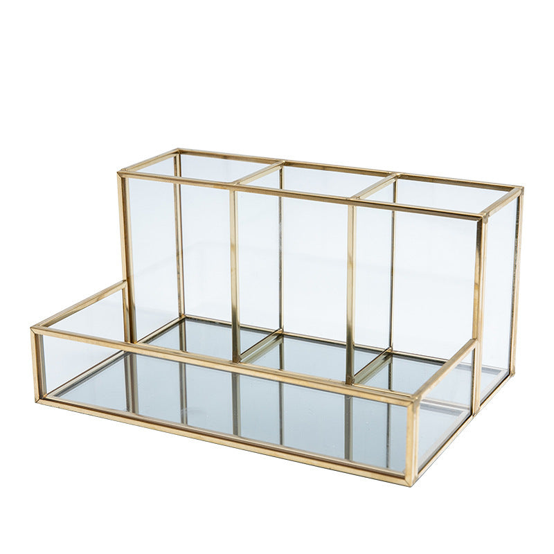 Glass Makeup Organizer Bathroom Cosmetic Organizer With Golden - iztia