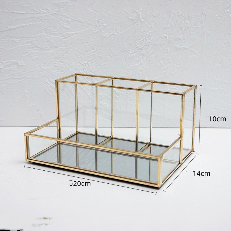 Glass Makeup Organizer Bathroom Cosmetic Organizer With Golden - iztia