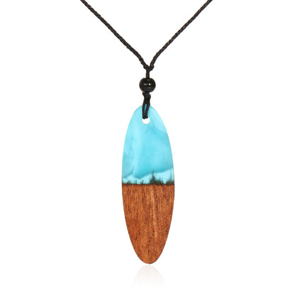 European And American Fashion Creative New Resin And Wood Female Original Pendant Time Solid Wood Necklace Sweater Chain - iztia