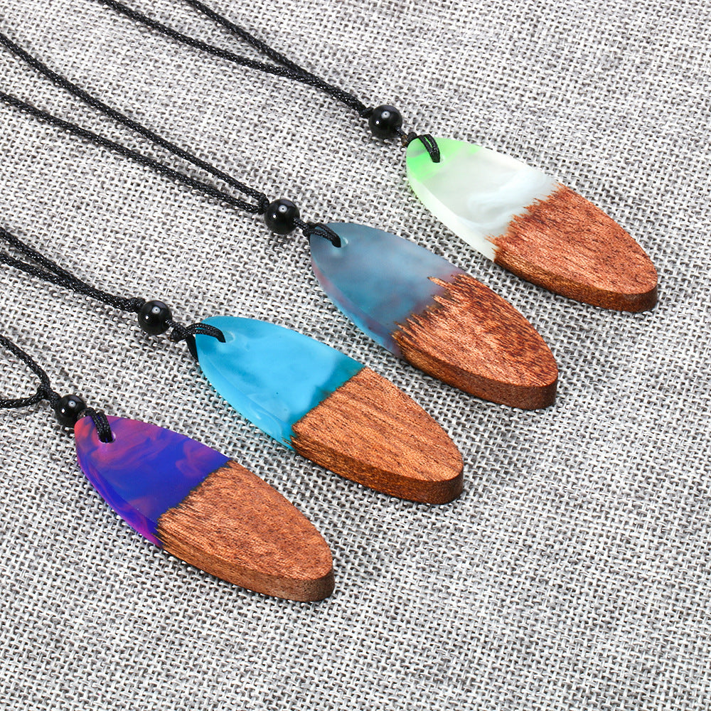 European And American Fashion Creative New Resin And Wood Female Original Pendant Time Solid Wood Necklace Sweater Chain - iztia