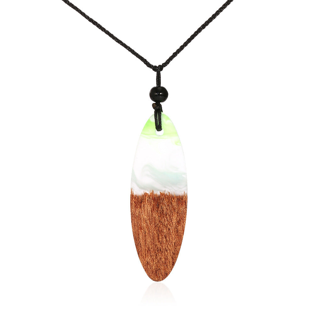 European And American Fashion Creative New Resin And Wood Female Original Pendant Time Solid Wood Necklace Sweater Chain - iztia