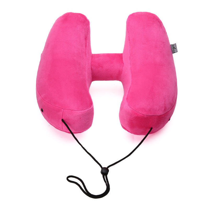 Hooded Travel Pillow H Shaped Inflatable Neck Pillow Folding Lightweight Nap Car Seat Office Airplane Sleeping Cushion Pillows - iztia