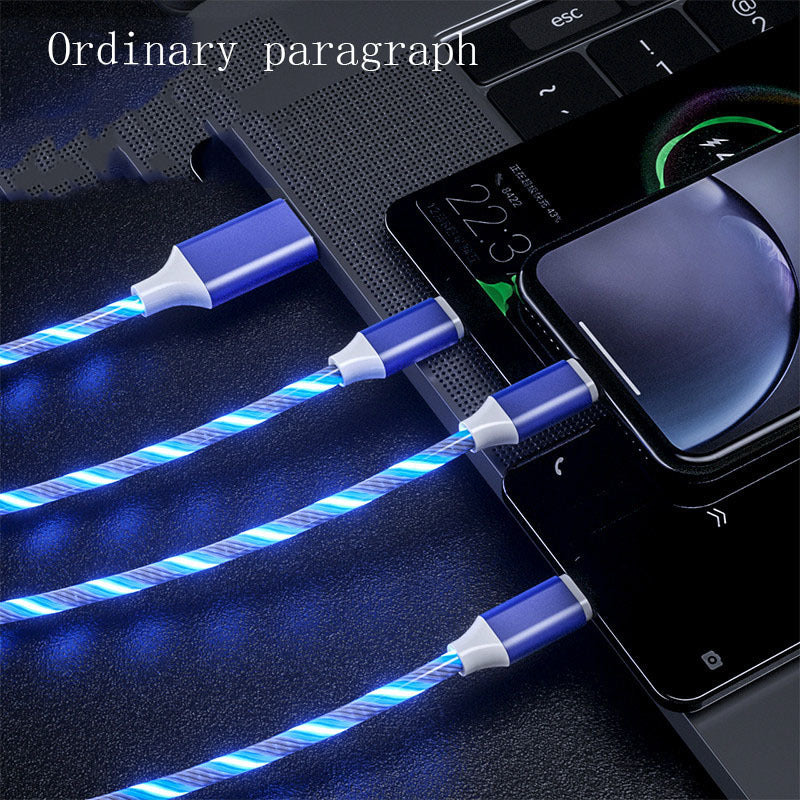 3 In 1 Micro USB Type C Cable LED Flowing Light Type C Chager Cable Mobile Phone Charging Wire - iztia