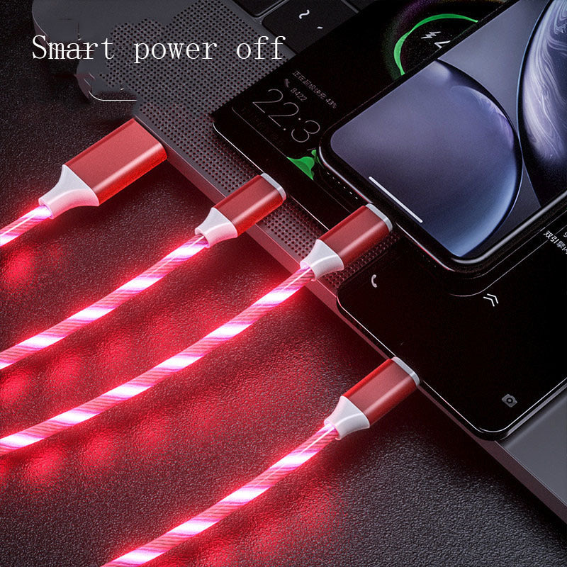 3 In 1 Micro USB Type C Cable LED Flowing Light Type C Chager Cable Mobile Phone Charging Wire - iztia