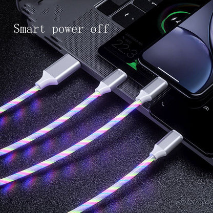 3 In 1 Micro USB Type C Cable LED Flowing Light Type C Chager Cable Mobile Phone Charging Wire - iztia