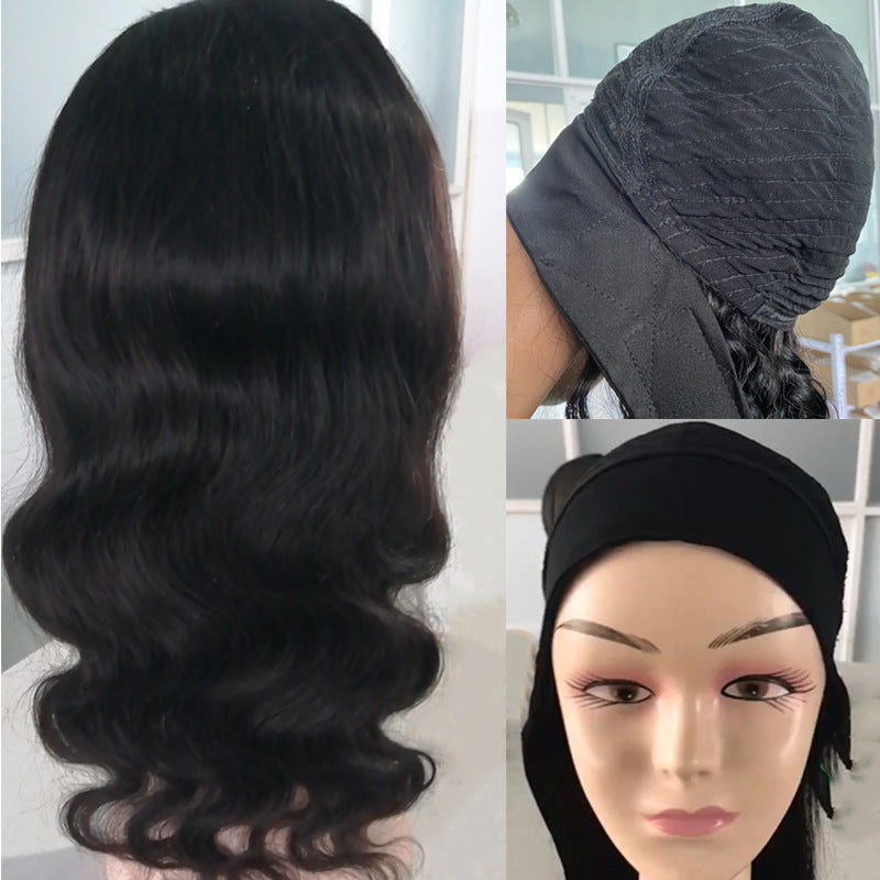 Long Curly Hair Black Mid-section Big Wave Synthetic Headgear - iztia