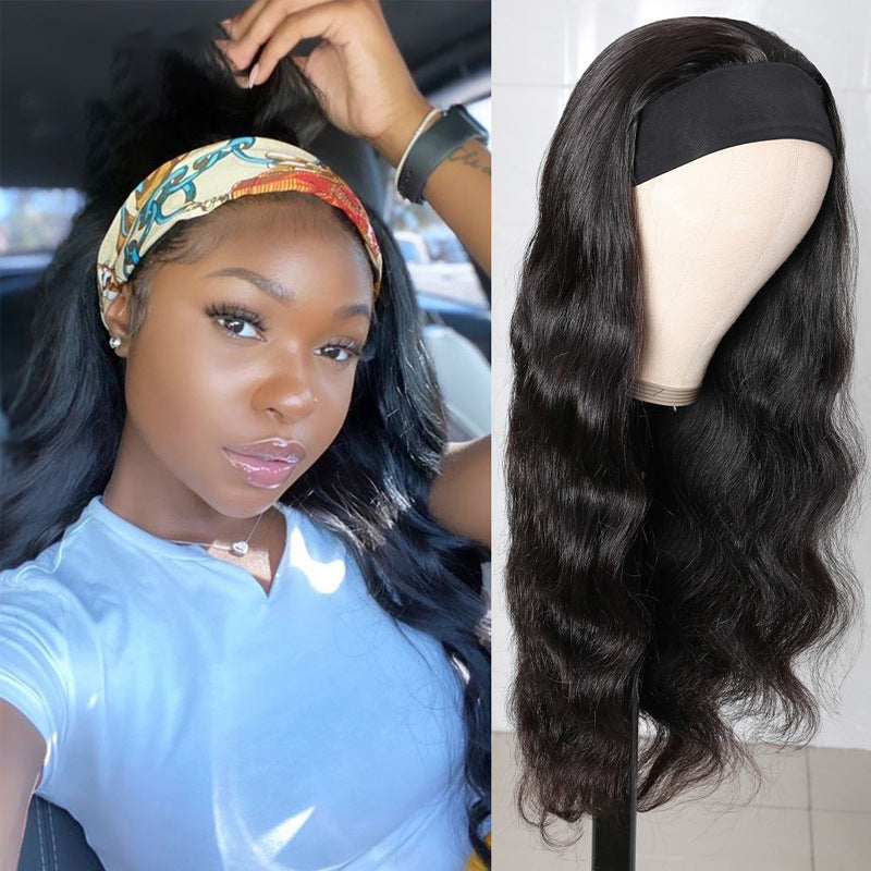 Long Curly Hair Black Mid-section Big Wave Synthetic Headgear - iztia