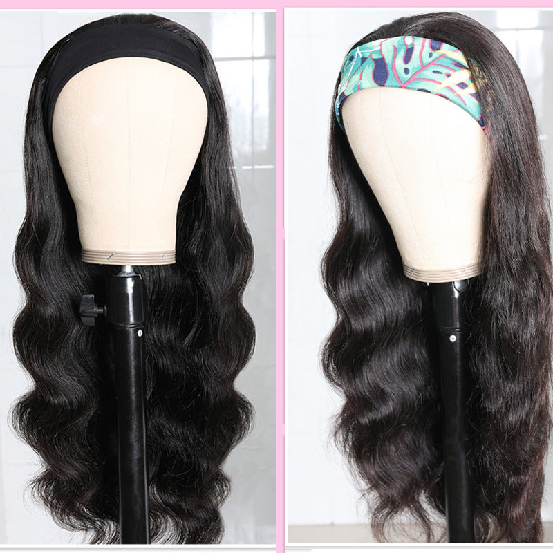 Long Curly Hair Black Mid-section Big Wave Synthetic Headgear - iztia