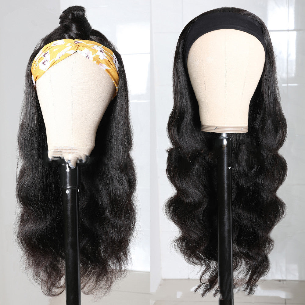 Long Curly Hair Black Mid-section Big Wave Synthetic Headgear - iztia