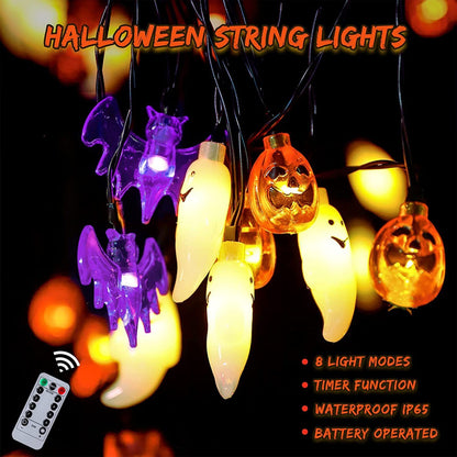 LED Halloween Pumpkin Spider Bat Skull String Light Lamp Home Garden Party Outdoor Halloween Decoration Lantern Light - iztia