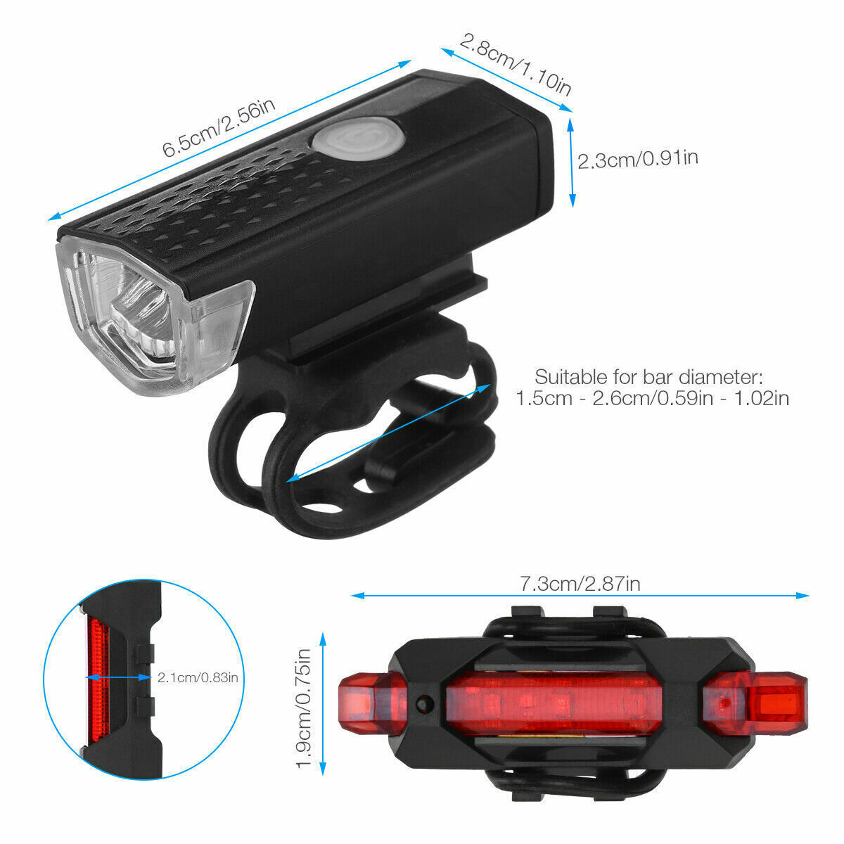 USB Rechargeable LED Bicycle Headlight Bike Head Light Cycling Rear Front Lamp Bike Light Rainproof USB Rechargeable LED bicycle Light - iztia