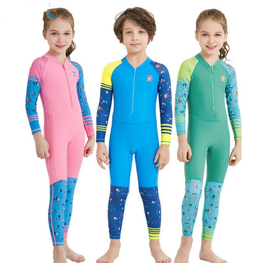 Children's quick-drying diving suit girls boys conjoined long-sleeved snorkeling suit swimwear size children's swimwear sunscreen swimsuit - iztia