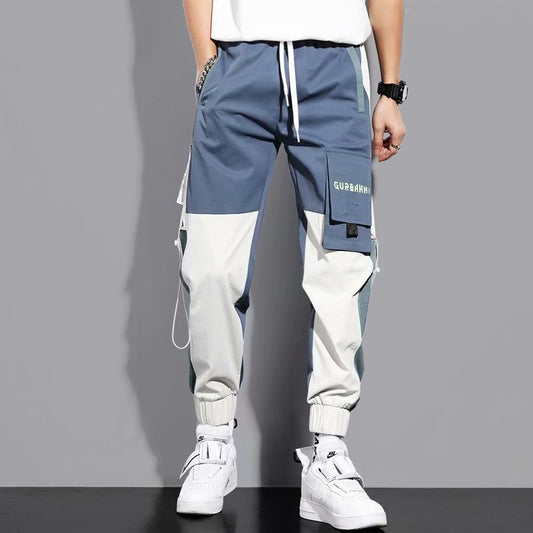 Men's Versatile Ankle-tied Stitching Drawstring Thin Casual Pants - iztia