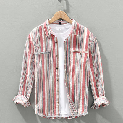 Fashion Striped Long Sleeves Shirt Men's Cotton And Linen - iztia