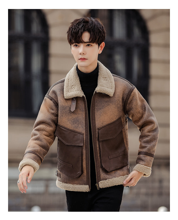 Leather And Fur Casual Coat For Men - iztia