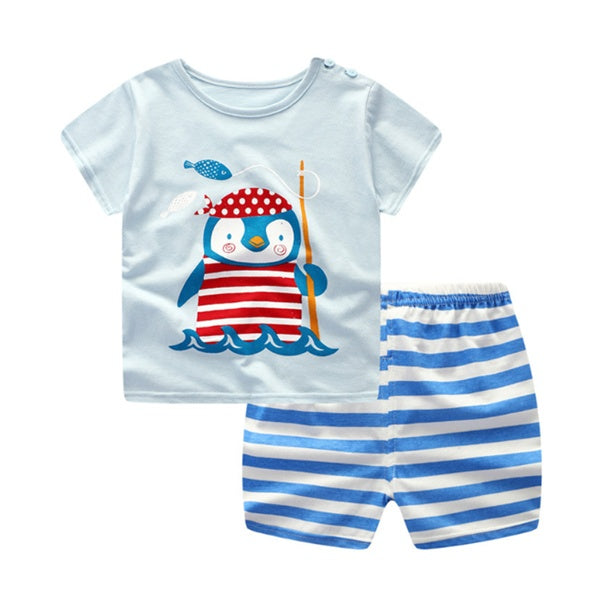 Cartoon Clothing Baby Boy Summer Clothes T-shirt Baby Girl Casual Clothing Sets - iztia