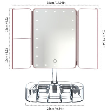 Three-sided Foldable Magnifying Desktop Makeup Mirror With Lamp - iztia