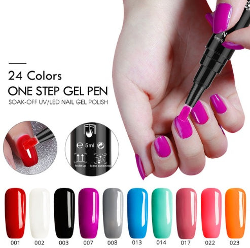 3 In 1 Gel Nail Varnish Pen Glitter One Step Nail Art Gel Polish Hybrid - iztia