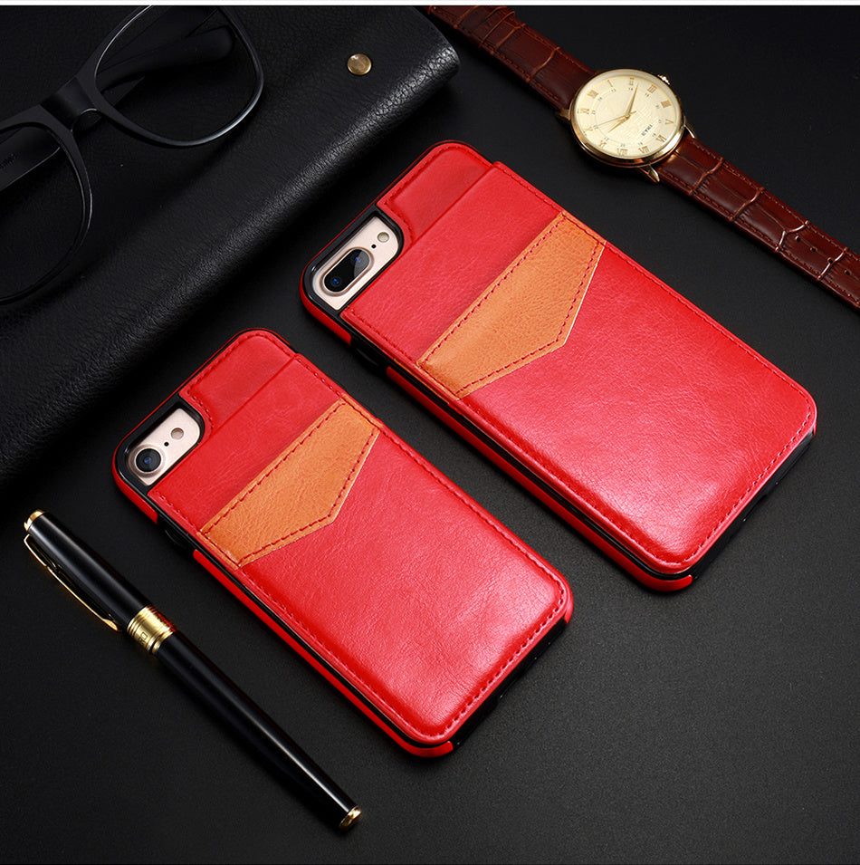 Compatible With Apple, Retro Leather Wallet Case For 8 7 6S 6 Plus Card Slot Holder Phone Cases - iztia