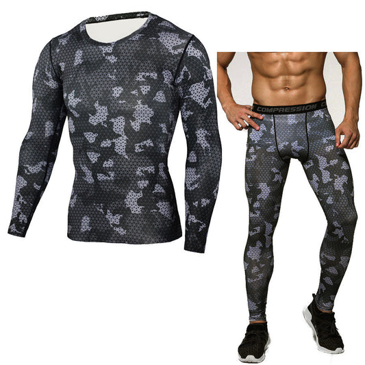 Camouflage Compression Baselayer Set Sports Compression Set Long Sleeve T-Shirt Tights Exercise Clothes Workout Bodysuit Fitness Suits For Men - iztia