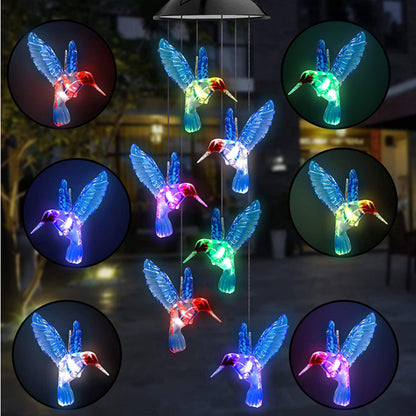 Outdoor Solar Wind Chime Lamp Hummingbird Butterfly Ball Wind Chime Garden Decoration - iztia