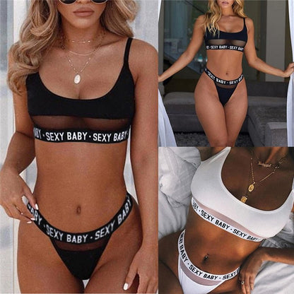 Sexy openwork letters split bikini - iztia