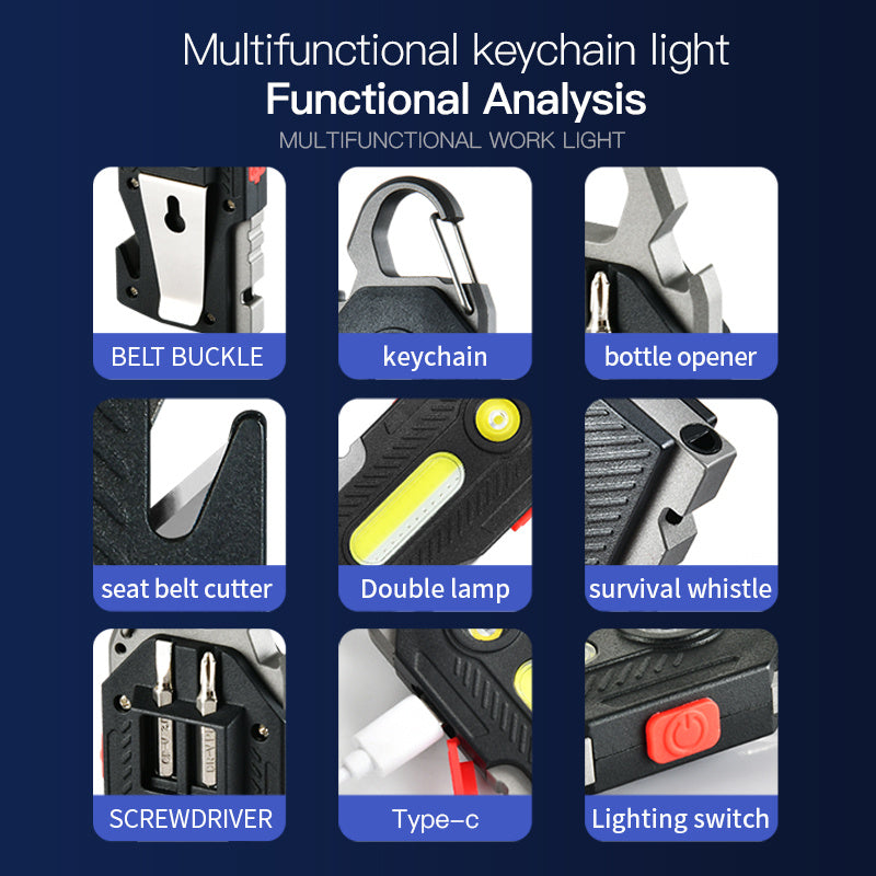 Multifunctional Charging Emergency Light Convenient Keychain Work Light COB High Brightness Maintenance Light Outdoor Camping LED Light - iztia