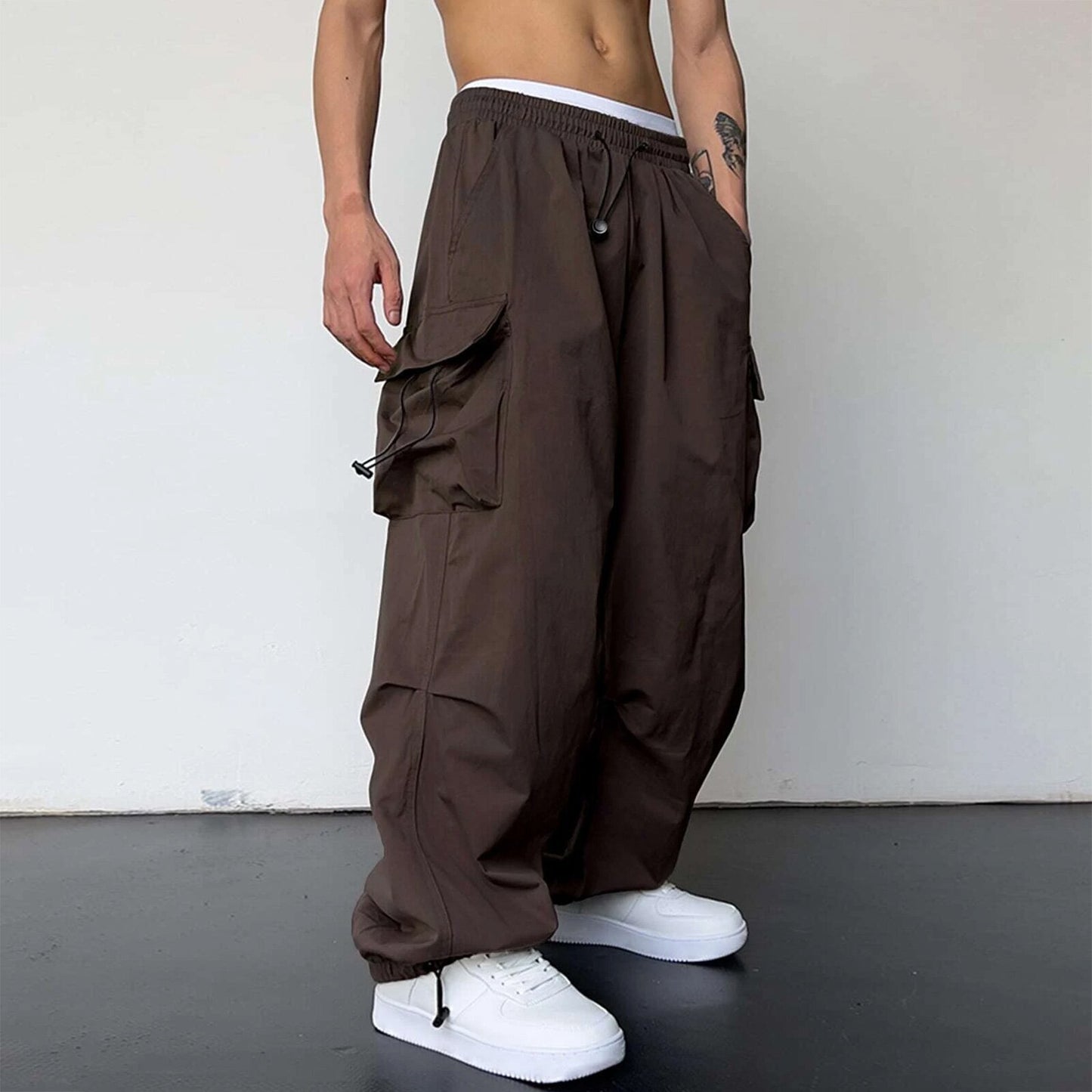 Nylon Quick-drying Overalls Men's Pants High Waist Wide Leg Leisure Drawstring - iztia