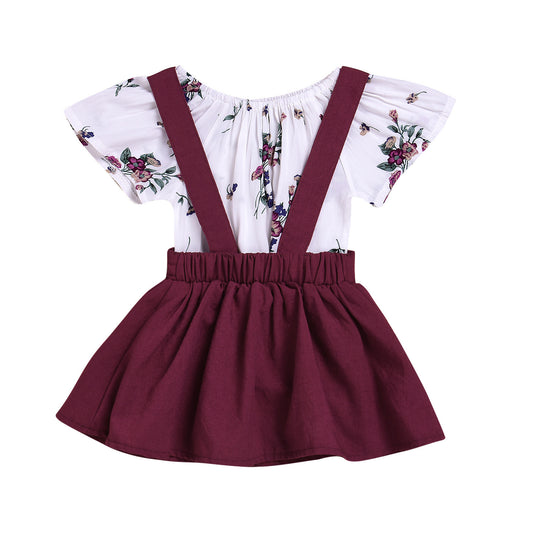 Patricia Floral Set  Toddler Kids Baby Girls Floral Romper Suspender Skirt Overalls 2PCS Outfits Baby Clothing - iztia